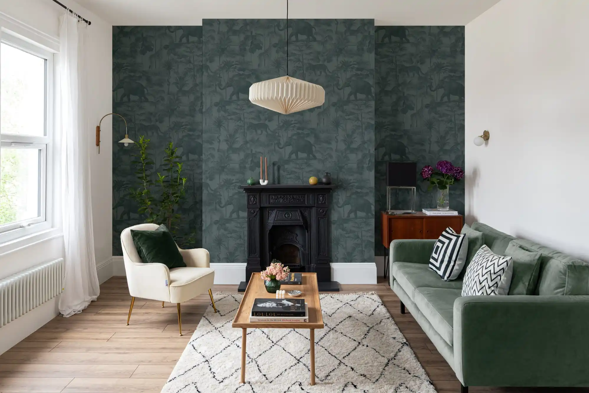 Luxury wallpaper installation in a Los Angeles living room