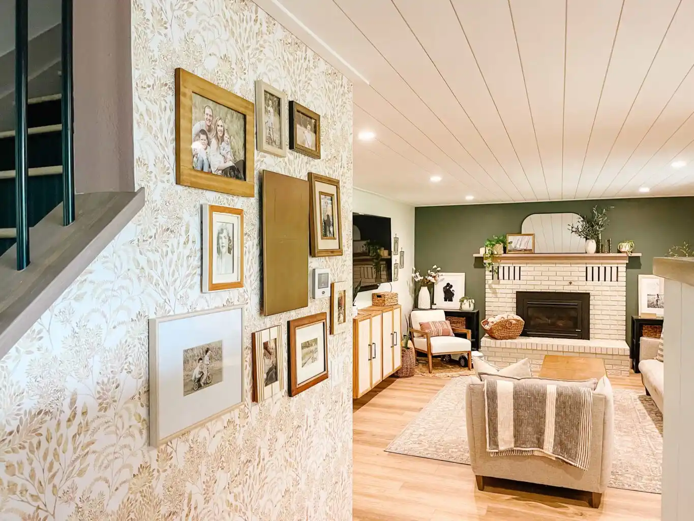 Residential wallpaper installation in a modern bedroom
